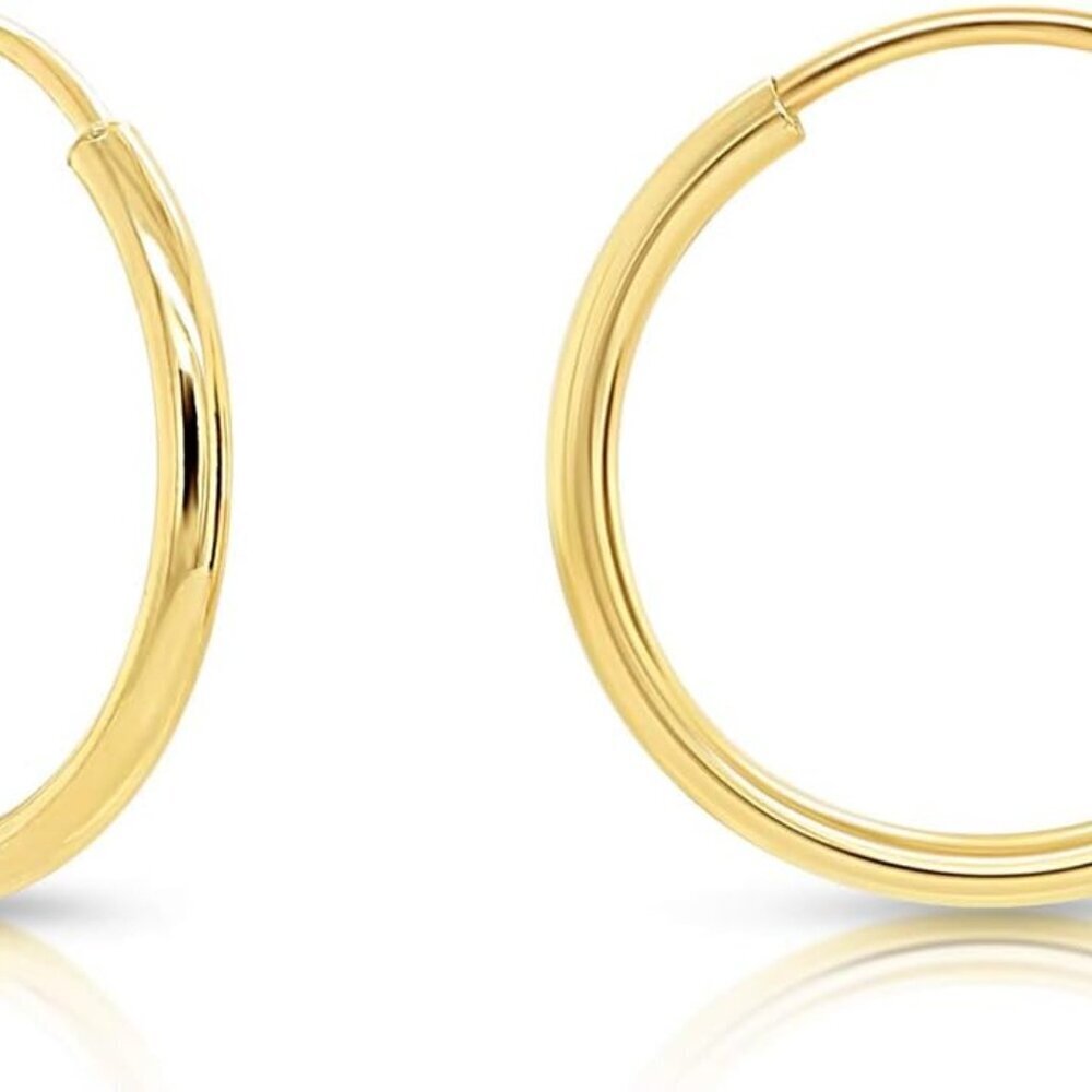 14k Gold Endless Hoop Earrings 14mm Small Dainty Light Everyday Jewelry